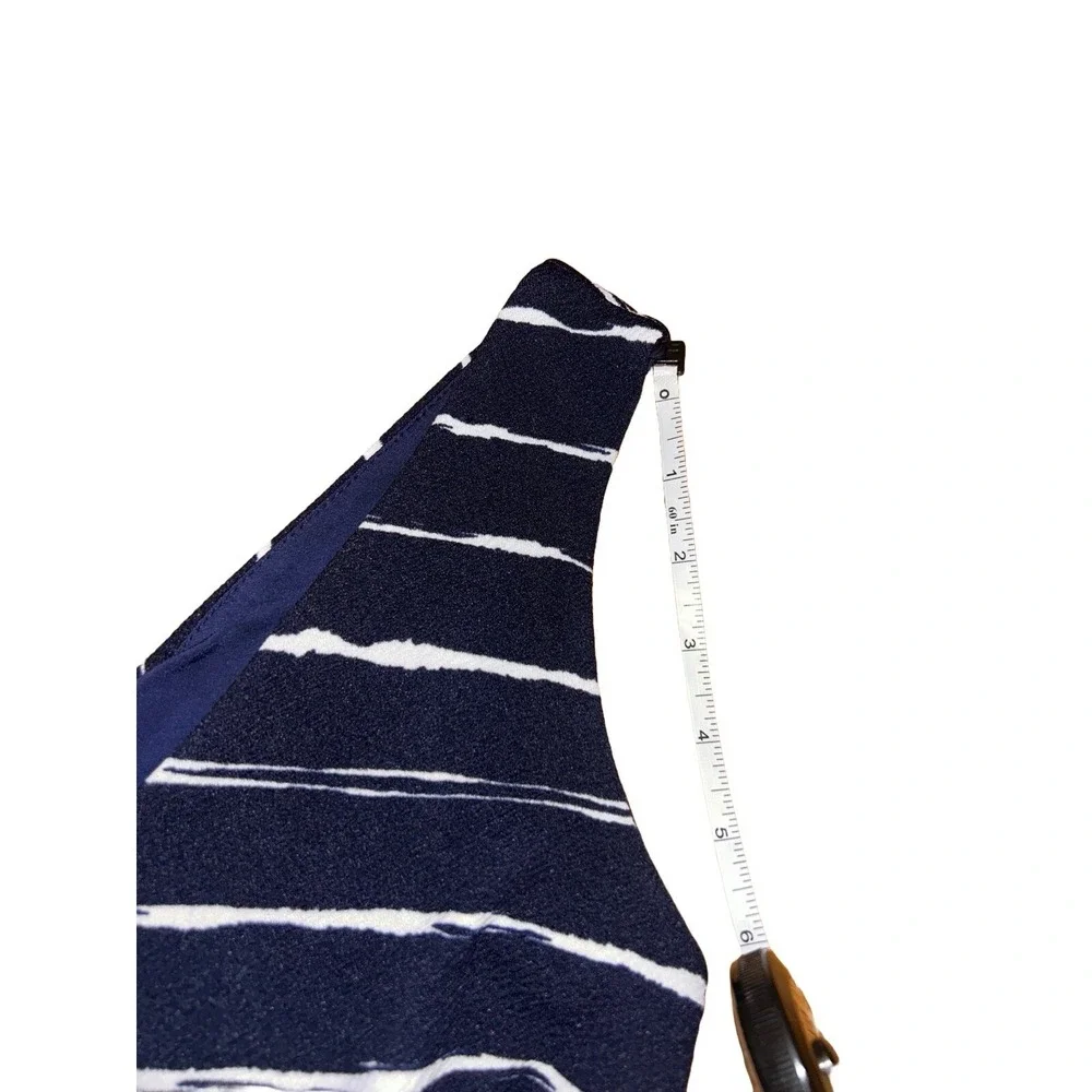 AQUA Navy Blue White Striped Sleeveless V-Neck Fit and Flare Mini‎ Dress Size S
